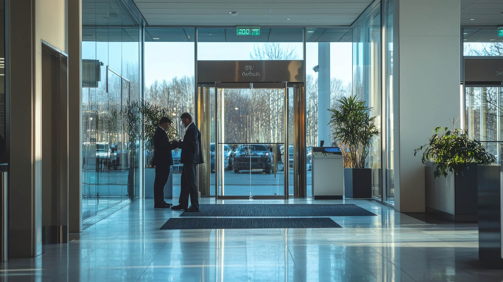 Close-up of a modern digital security system with a fingerprint scanner in a building entrance. High-tech, secure access, biometric technology, innovation, indoor. Generative AI